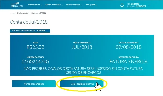 Escolher “Gerar código de barras” para emitir seu documento duplicado