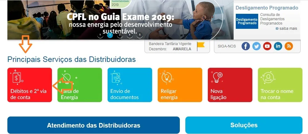 Clique em Débitos e 2 via de conta
