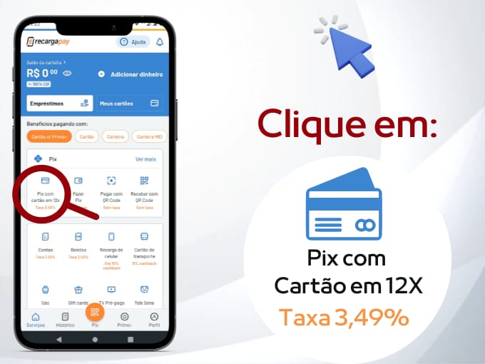 Clique em Pix com Cartão