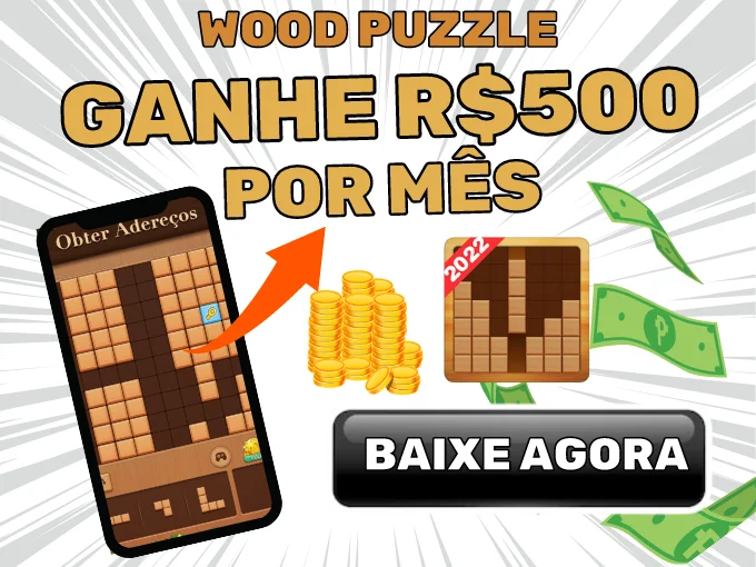 Wood Puzzle: fature até R$500/mês no Pix e PayPal